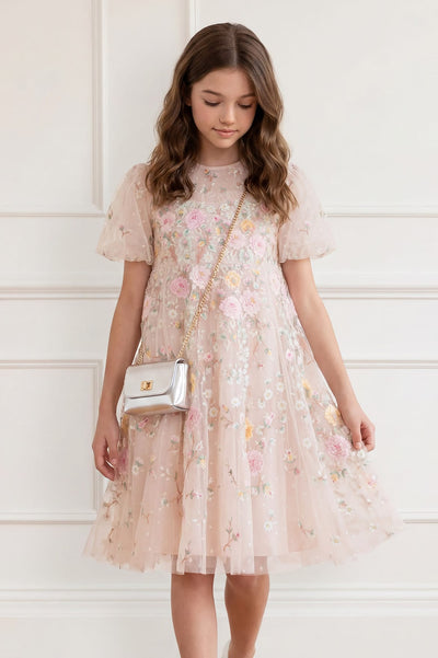 Garden Rose Puff Sleeve Kids Dress
