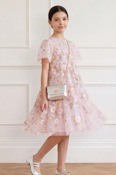 Garden Rose Puff Sleeve Kids Dress