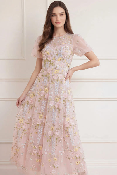 Garden Rose Short Sleeve Ankle Gown