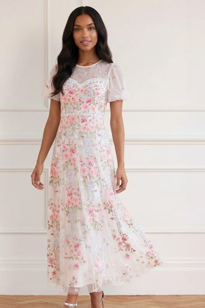 Garden Rose Short Sleeve Ankle Gown
