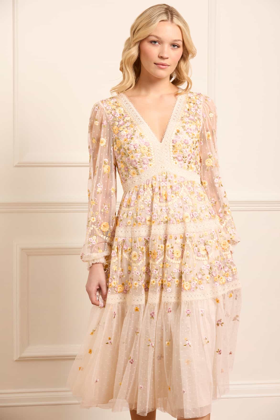 Garland Ribbon Midaxi Dress Cream | Needle & Thread Garland Ribbon Midaxi Dress Cream | Needle & Thread