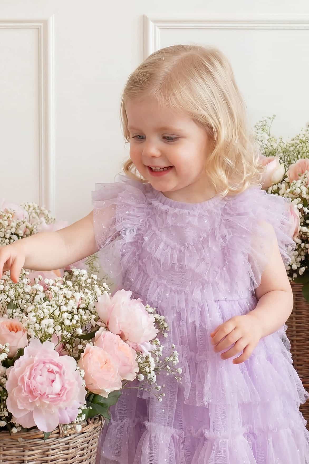 purple dress newborn Baby 3D Flower Girl Wedding Floral Ribbon Bow Sleeveless Satin Tulle Princess Birthday Party Gown 24 Months Lilac Purple First Birthday Dress,