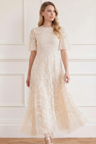 Gianna Ruffle Short Sleeve Ankle Gown