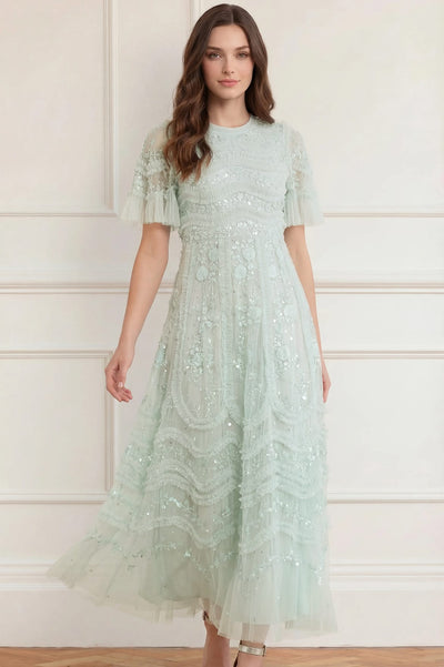 Gianna Ruffle Short Sleeve Ankle Gown