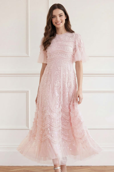 Gianna Ruffle Short Sleeve Ankle Gown
