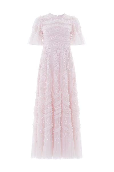 Gianna Ruffle Short Sleeve Ankle Gown