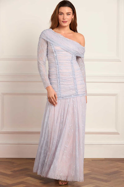 Gigi Lace One-Shoulder Rouched Gown