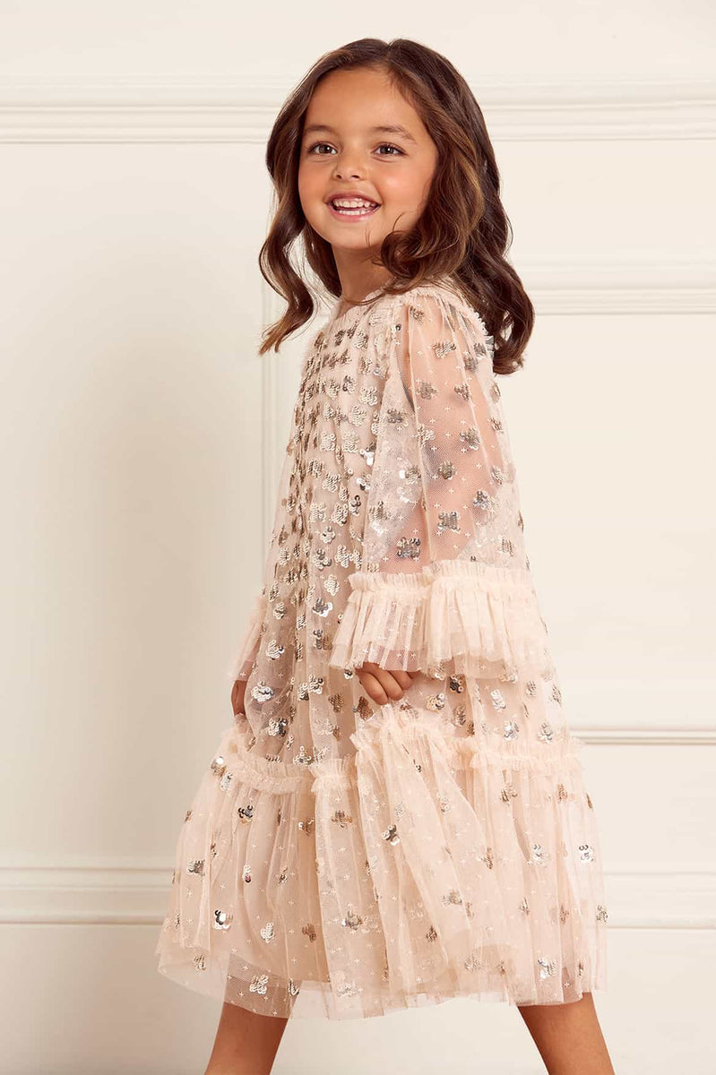 G Listen Thread Glisten Kids Dress – Beige | Needle & Thread