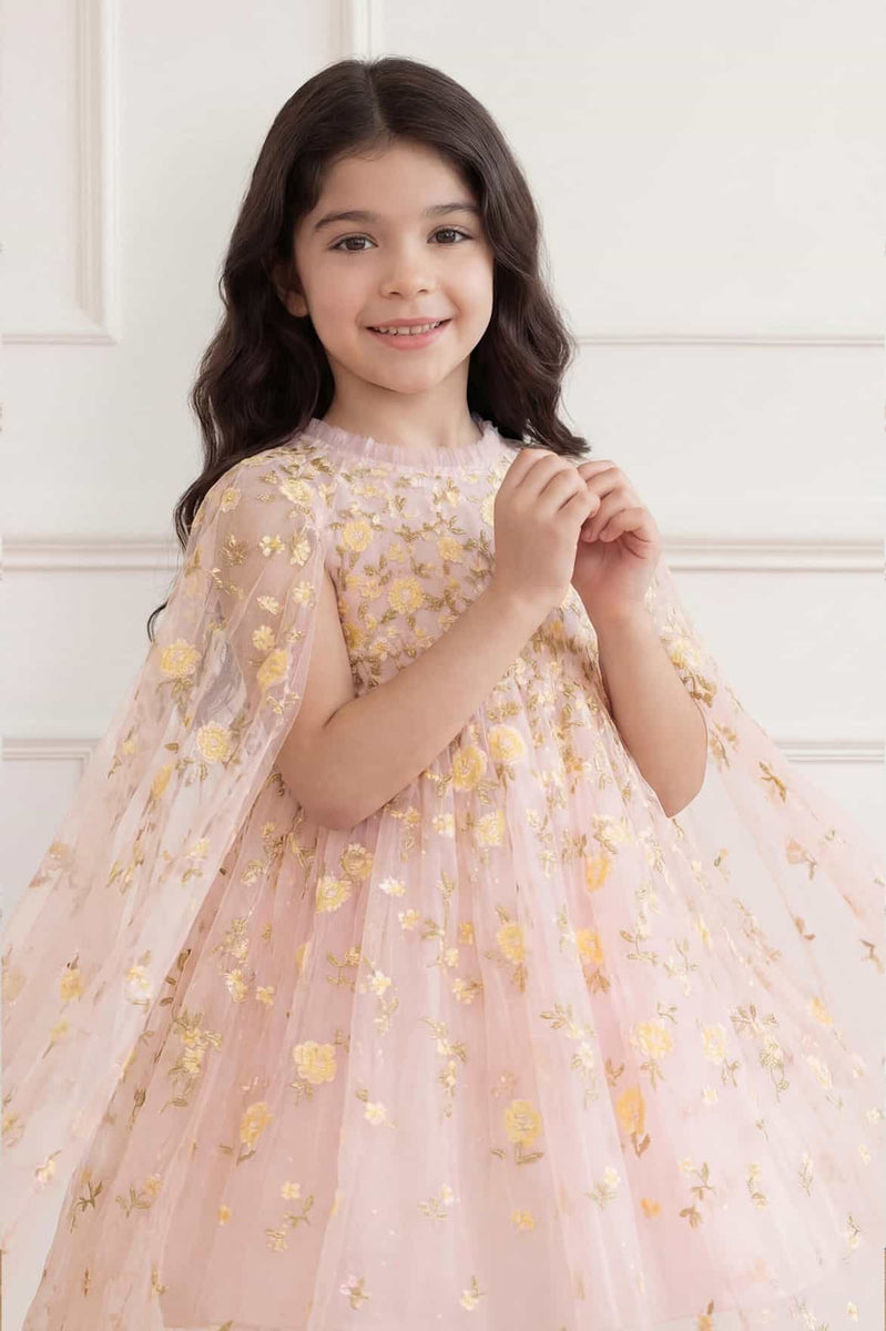 Lea Ditsy Cape Kids Dress – Pink | Needle & Thread