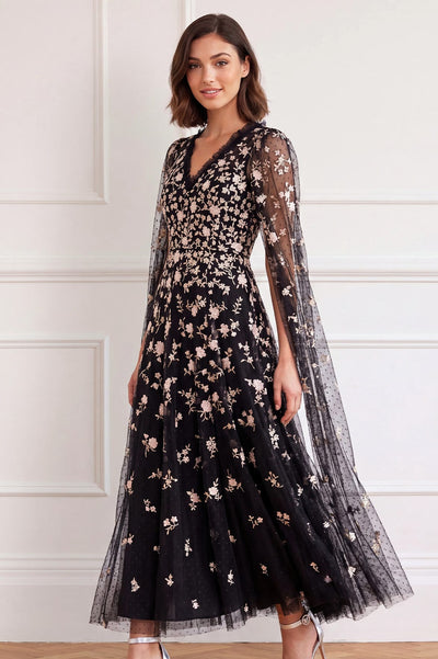 Lea Ditsy Cape Sleeve Ankle Gown