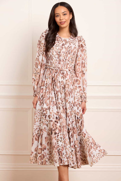 Leopard Chiffon Smocked Ballerina Dress