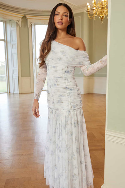 Magnolia Ditsy Gigi One-Shoulder Rouched Gown