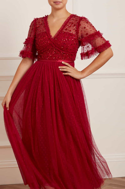 میبل Bodice V-گردن مچ پا لباس شب