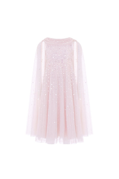 Moonlight Sequin Draped Cape Kids Gown