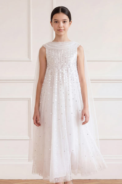 Moonlight Sequin Draped Cape Kids Gown
