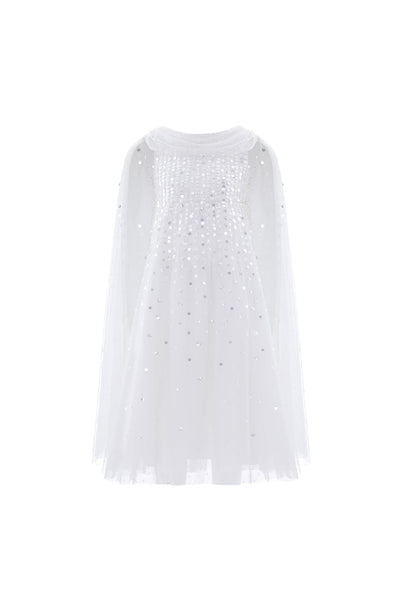 Moonlight Sequin Draped Cape Kids Gown