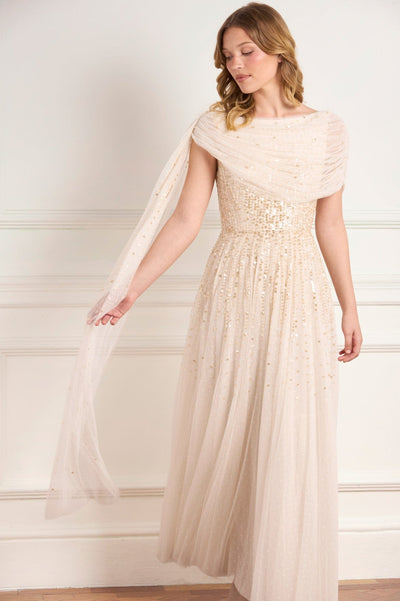 Moonlight Sequin Draped Gown