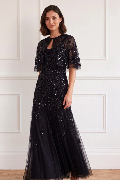 Nerina Sequin Cami Cape Gown