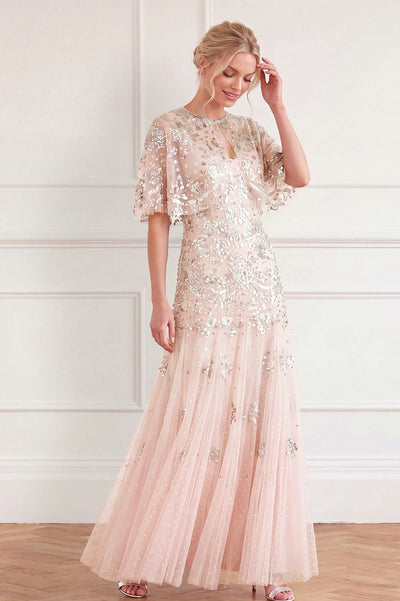 Nerina Sequin Cami Cape Gown