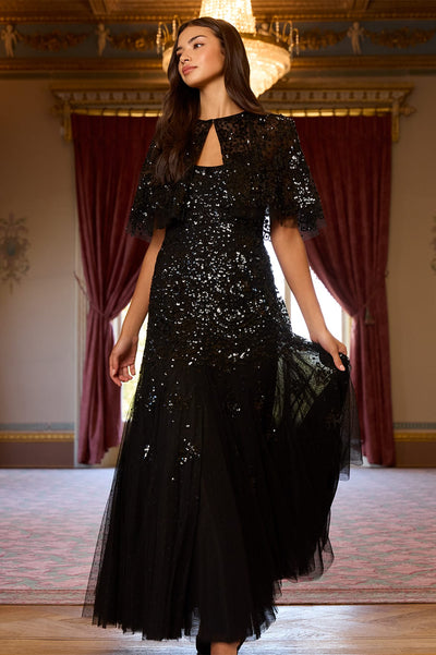 Nerina Sequin Cami Cape Gown