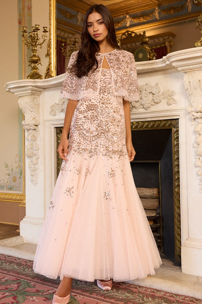 Nerina Sequin Cami Cape Gown