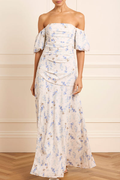 Ophelia Ditsy Crepe Off-Shoulder Gown