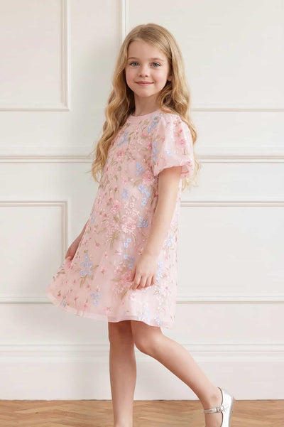Peony Bouquet Puff Sleeve Kids Dress