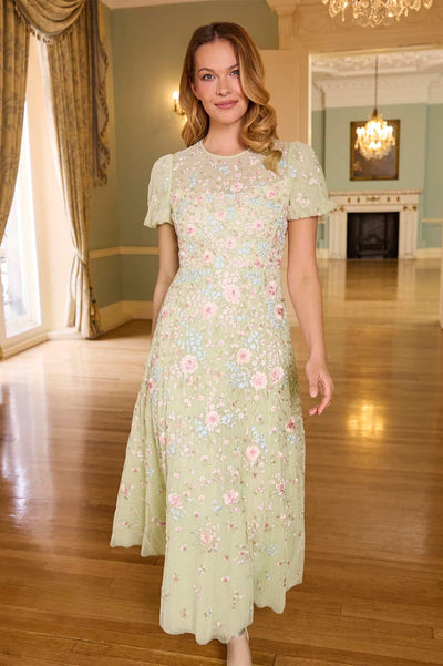 Peony Bouquet Round Neck Ankle Gown