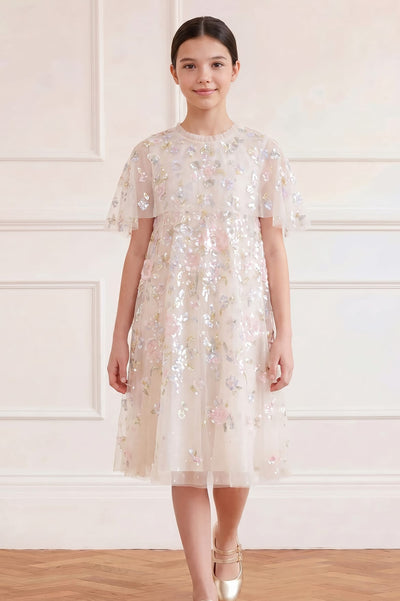 Peony Bouquet Sequin Cape Kids Dress