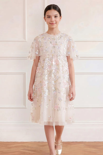 Peony Bouquet Sequin Cape Kids Dress
