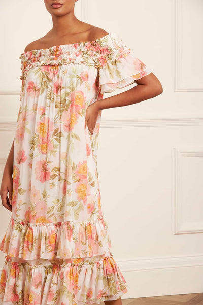 Peony Promise Chiffon Off-Shoulder Tiered Ballerina Dress