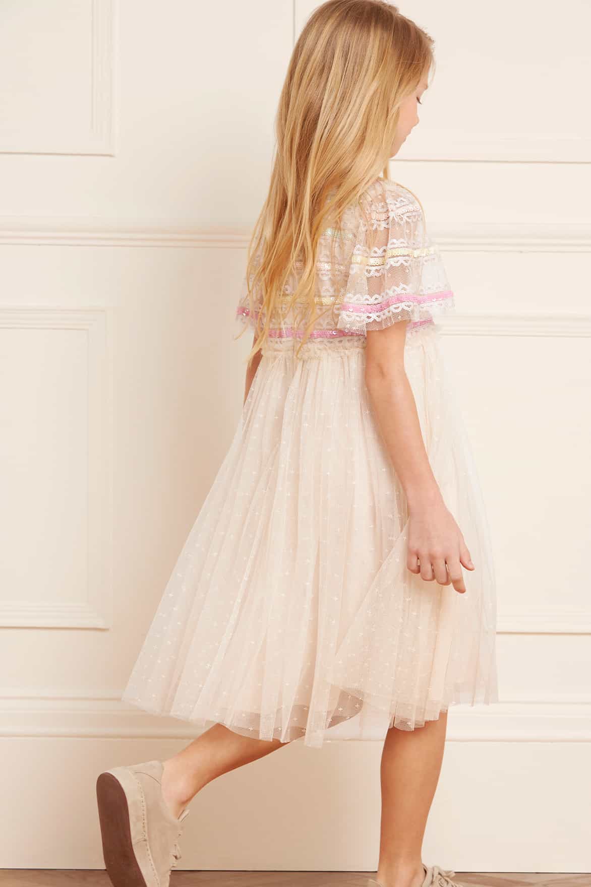 Needle & thread embroidered bodice top tulle skater dress in rose