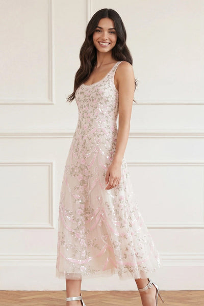 Ribbon Heart Scoop Neck Ballerina Dress