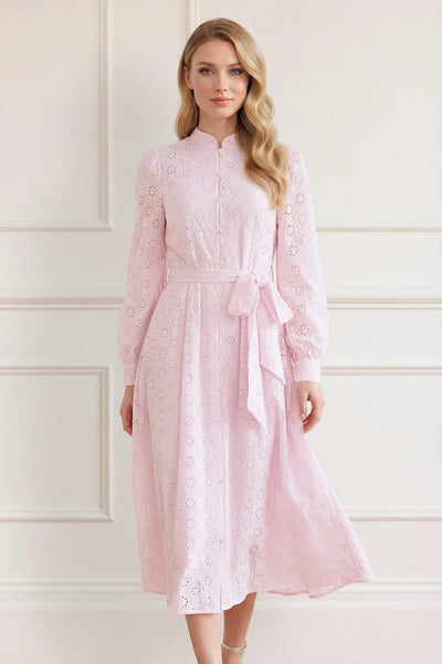 Romilly Cotton Broderie Long Sleeve Shirt Dress