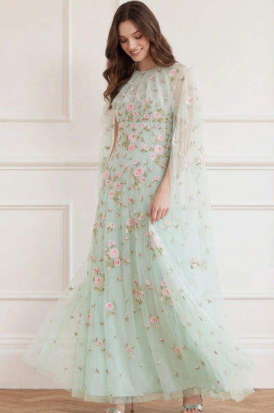 Rose Bloom Cape Gown