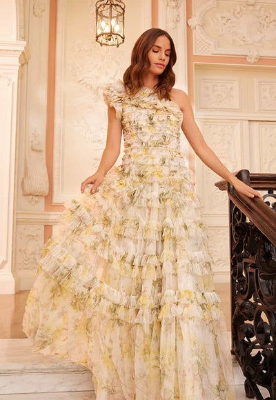 Rose Lisette One-Shoulder Gown