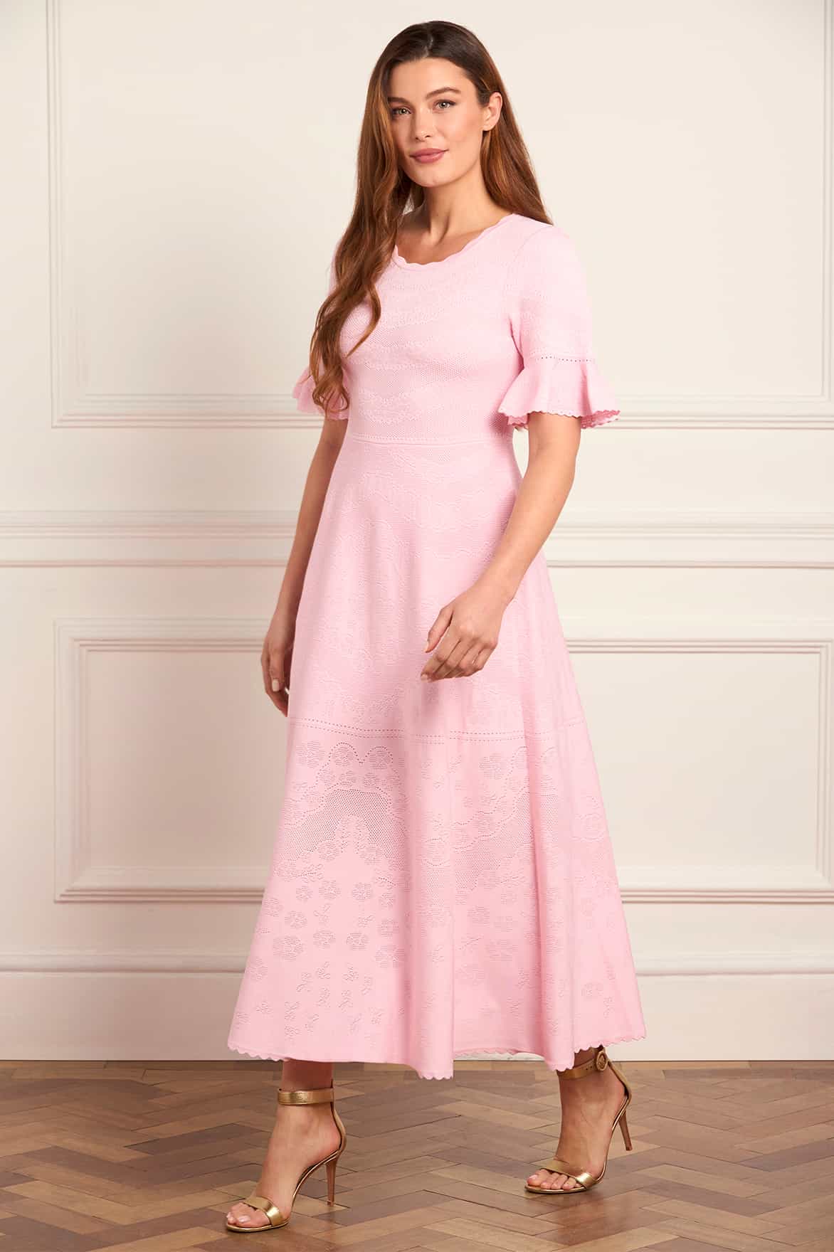 Scallop Lace Pointelle Knit Gown Pink | Needle & Thread Scallop Lace Pointelle Knit Gown Pink | Needle & Thread