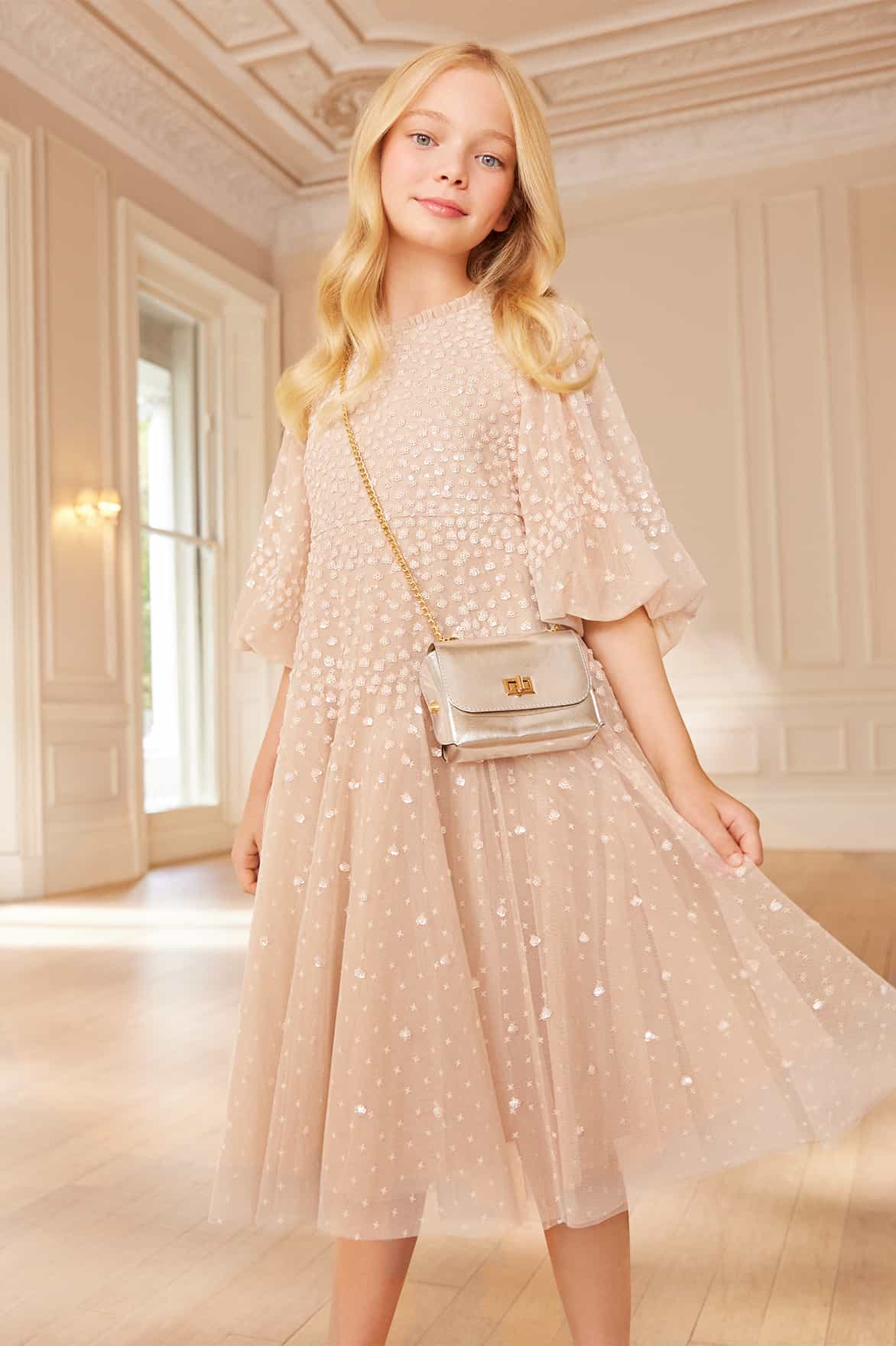 Scallop Sequin Kids Dress Cream | Needle & Thread Scallop Sequin Kids Dress Cream | Needle & Thread