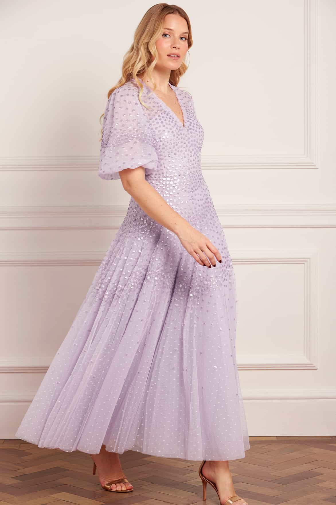 Scallop Sequin V-Neck Ankle Gown Scallop Sequin V-Neck Ankle Gown