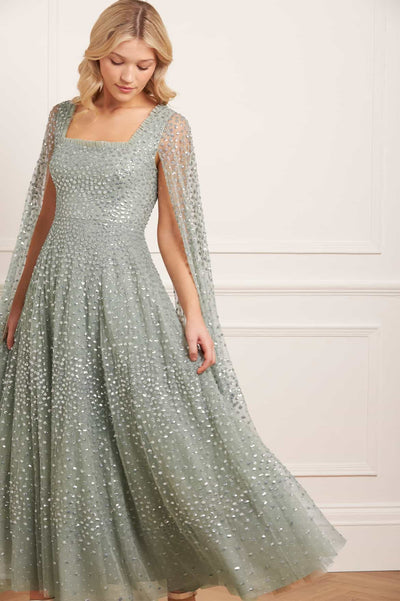 Scatter Dot Cape Sleeve Ankle Gown