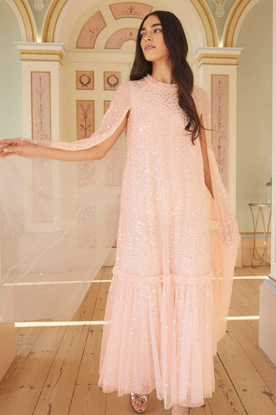 Scatter Dot Cape Tiered Ankle Gown