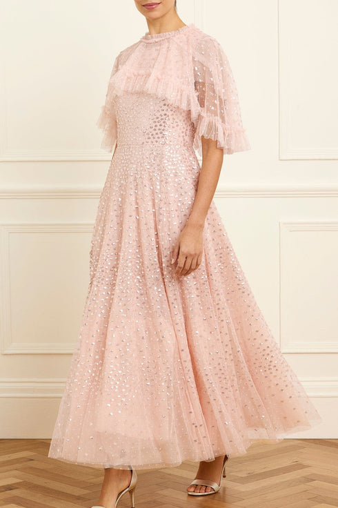 Scatter Dot Short Cape Ankle Gown Pink | Needle & Thread Scatter Dot Short Cape Ankle Gown Pink | Needle & Thread