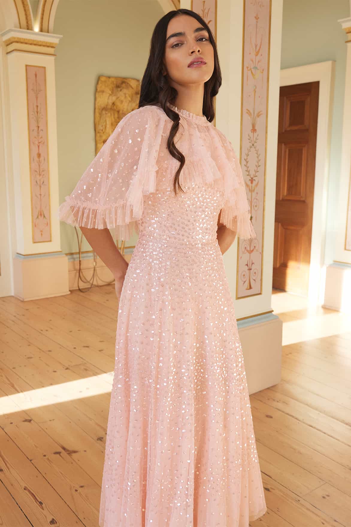 Scatter Dot Short Cape Ankle Gown Pink | Needle & Thread Scatter Dot Short Cape Ankle Gown Pink | Needle & Thread