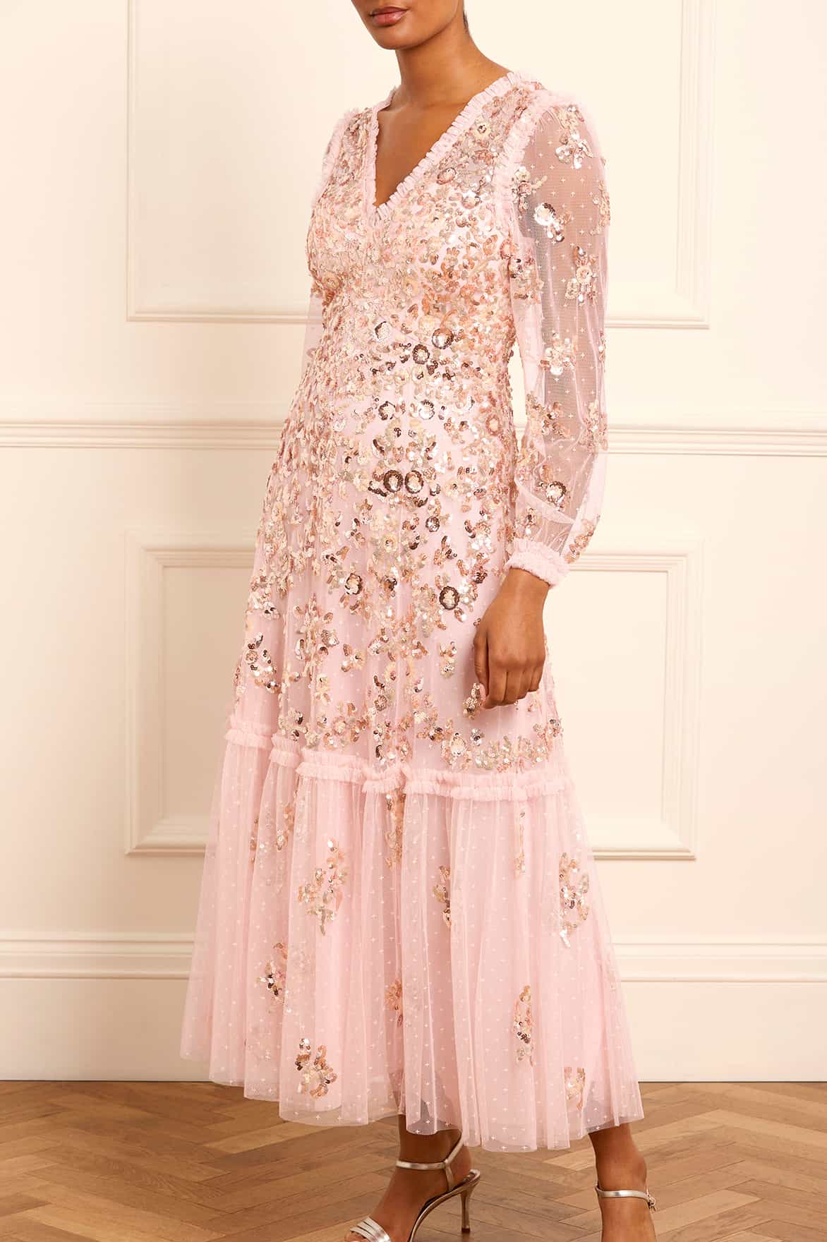 needle and thread pink sequin dress Dappled Sequin Long Sleeve Ankle Gown