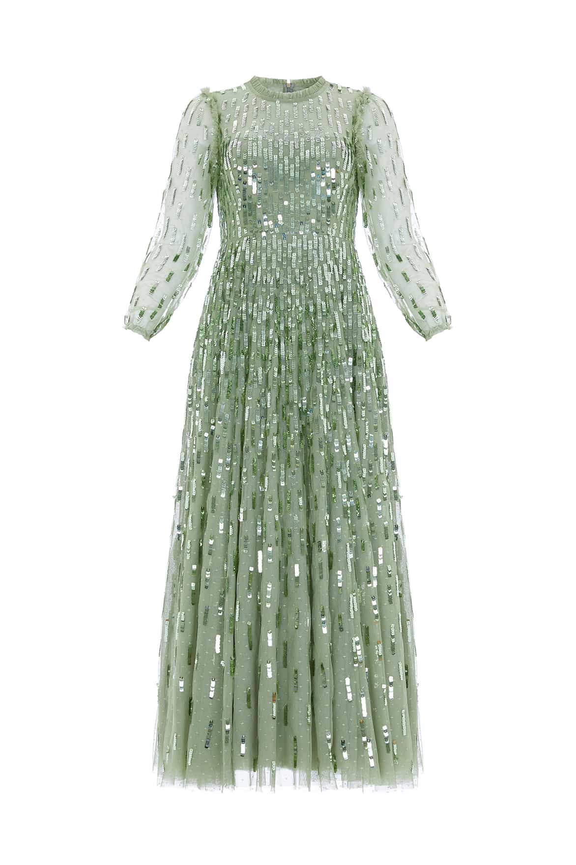 Sequin Dash Long Sleeve Ankle Gown Green | Needle & Thread Sequin Dash Long Sleeve Ankle Gown Green | Needle & Thread
