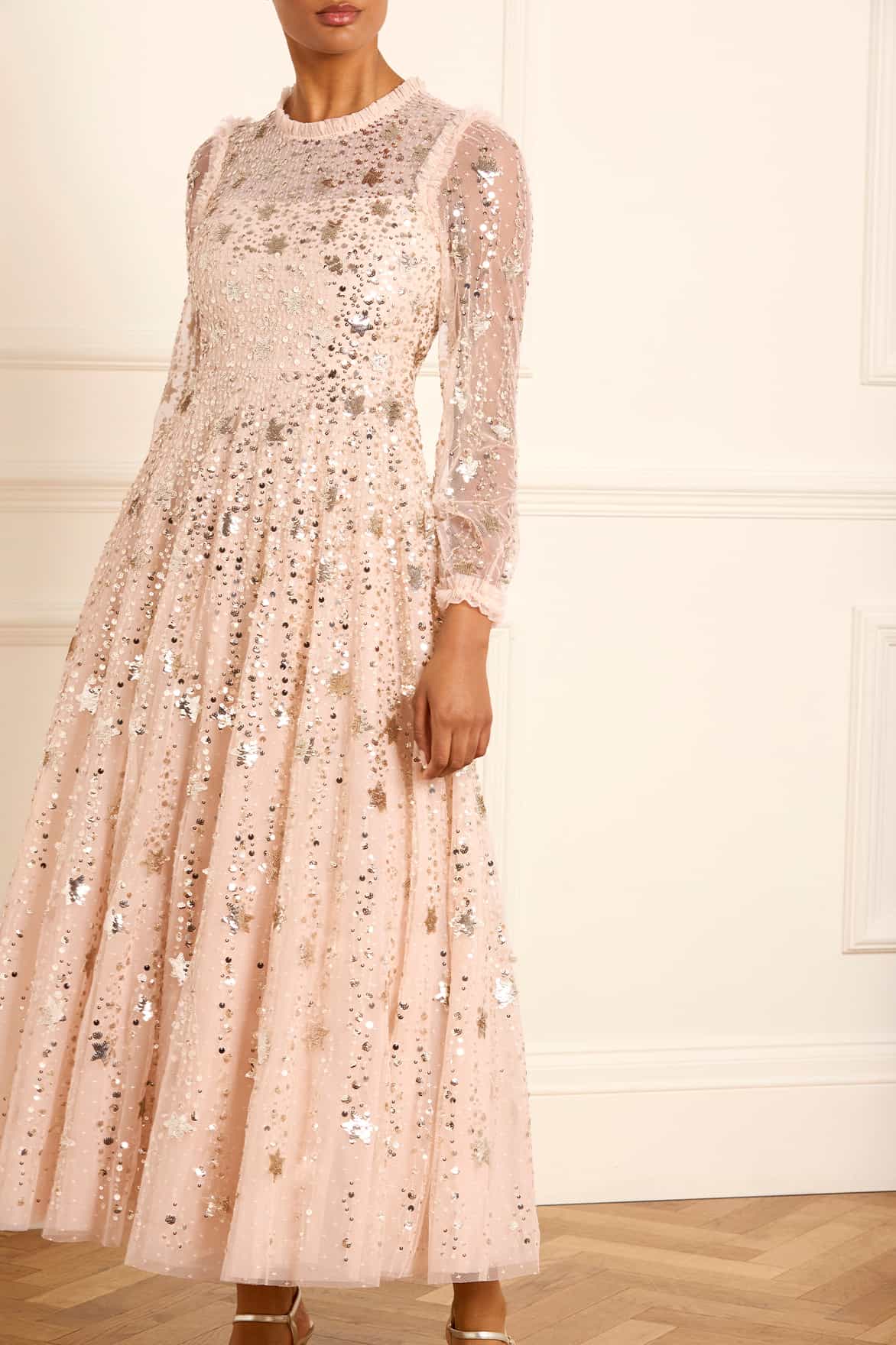 fitted lace wedding dress Starry Night Fit And Flare Long Sleeve Waist Fitted High Slit Maxi fitted lace wedding dress Starry Night Fit And Flare Long Sleeve Waist Fitted High Slit Maxi