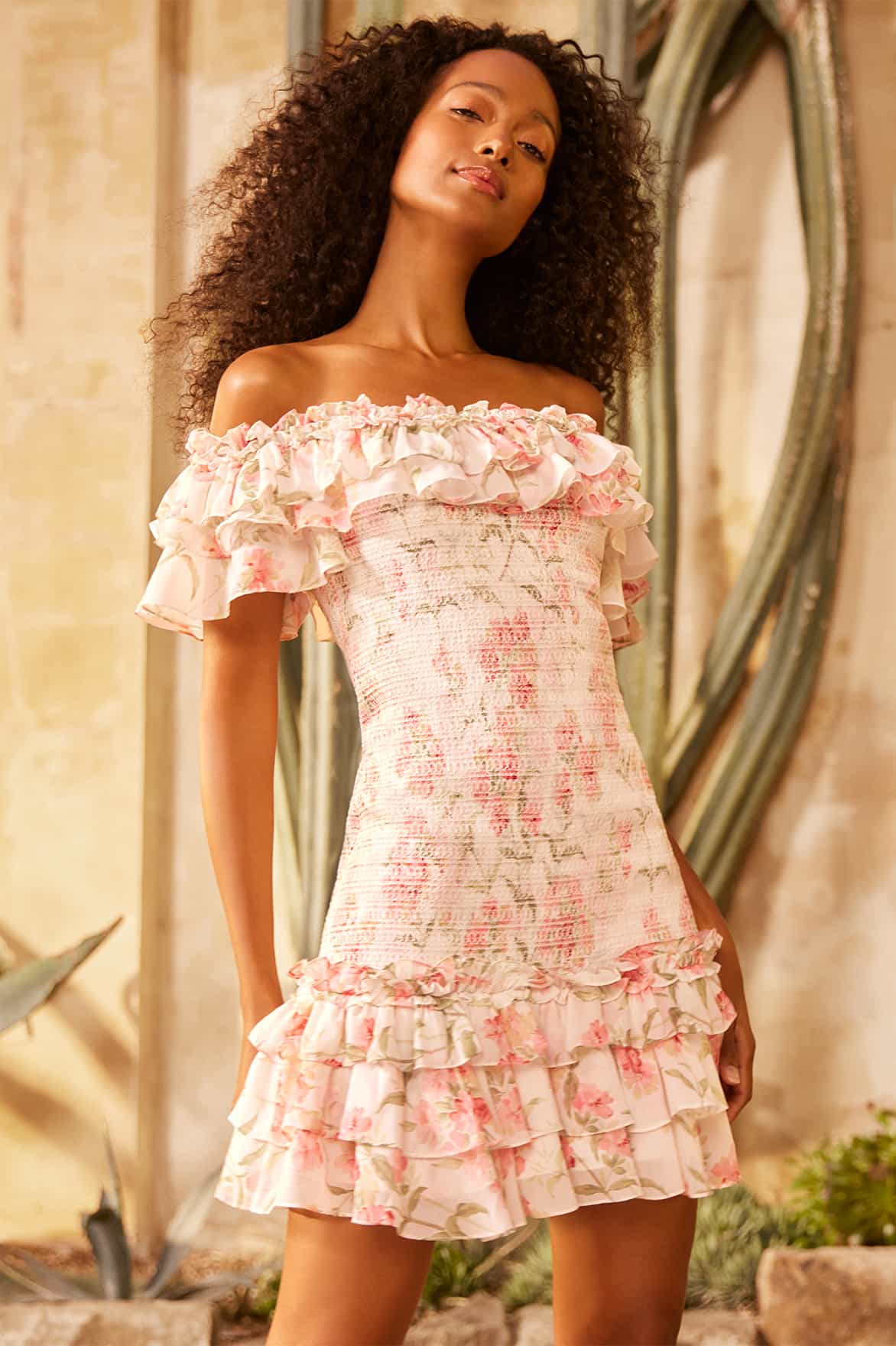 smocked chiffon mini dress Polka Dot Smocked Chiffon Mini Dress (S-L)