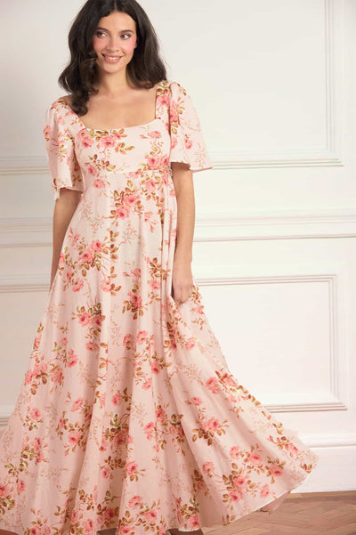 Summer's Rose Linen Blend Short Sleeve Ankle Gown