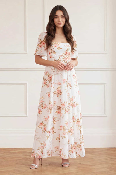 Summer's Rose Linen Blend Short Sleeve Ankle Gown