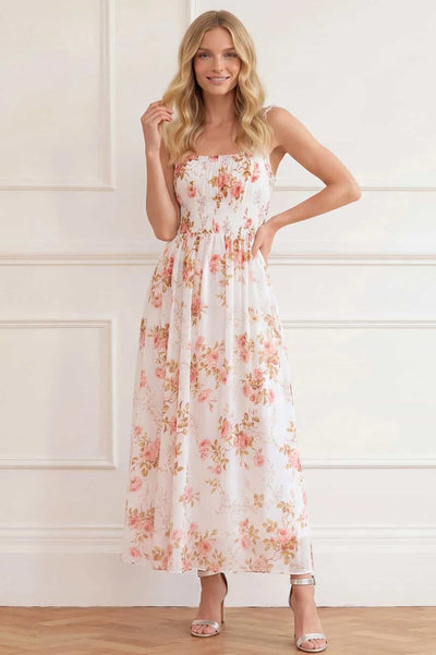 Summer's Rose Shirred Ankle Gown